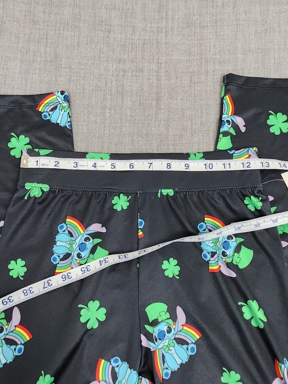 Disney Stitch St. Patrick Day Clover Stretch Leggings. Junior Small - Picture 7 of 11